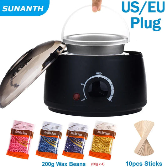 Kit épilation à la cire 200 ml + perles de cire 500 ml/200 ml – Appareil portable de chauffe-cire, cireuse dépilatoire et soin de la peau à la paraffine